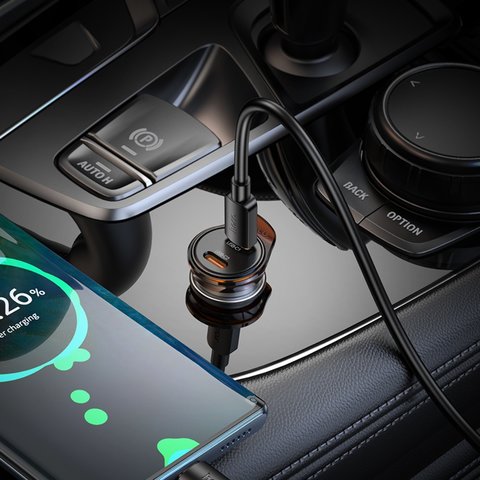 Автомобильное зарядное устройство Hoco NZ16B, черное, Power Delivery (PD), c кабелем USB тип-C к USB тип-C, 45 Вт, 2 порта, 12-24 B, #6942007644792 Превью 6