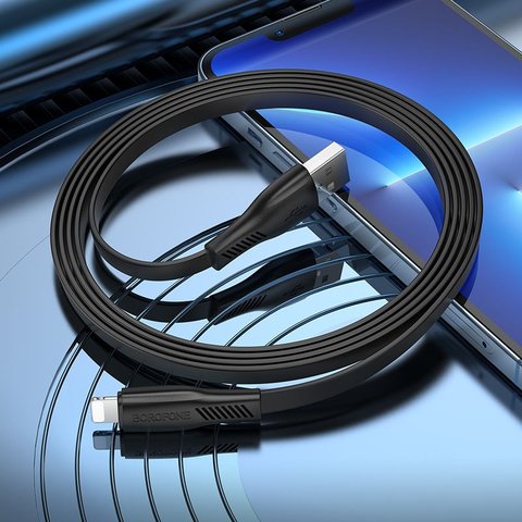USB кабель Borofone BX85, USB тип-A, Lightning, 100 см, 2,4 А, черный, #6974443387070 Превью 1