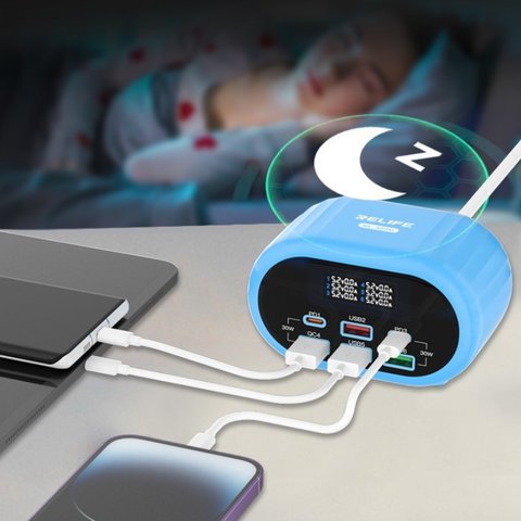 Adaptador de red RELIFE RL-309U, 72 W, Quick Charge, Power Delivery (PD), gris, 6 puertos Vista previa  2
