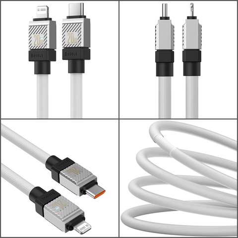 USB кабель Baseus Coolplay Series, USB тип-C, Lightning, 100 см, 20 Вт, белый, силиконовый, #CAKW000002 Превью 1