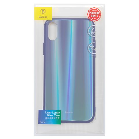 Чохол Baseus для iPhone X, синій, зелений, з переливом, скло, силікон, #WIAPIPHX-XC36 Прев'ю 1