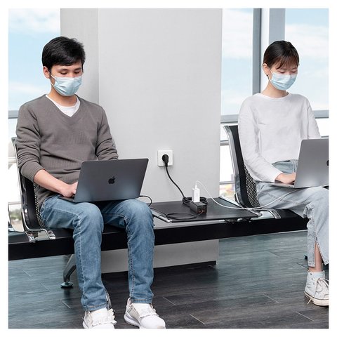 Сетевое зарядное устройство Baseus GaN3 Pro Desktop, 65 Вт, Quick Charge, черный, с розеткой, c кабелем USB тип-C к USB тип-C, 4 порта, 1,5 м, #PSZM000901 Превью 1