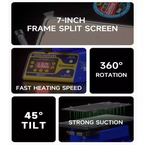 Устройство для расклеивания дисплейного модуля (сепаратор) Mechanic 361 SE+, с вакуумным насосом, 360° 400W Превью 5