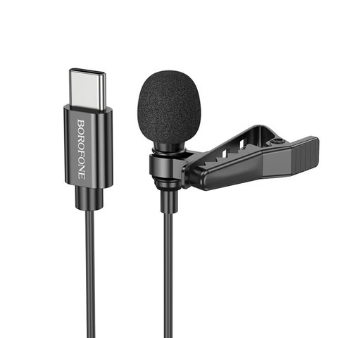 Мікрофон петличний Borofone BFK11, з кліпсою, USB тип-C, 2 м, 360°, #6941991106682 Прев'ю 1